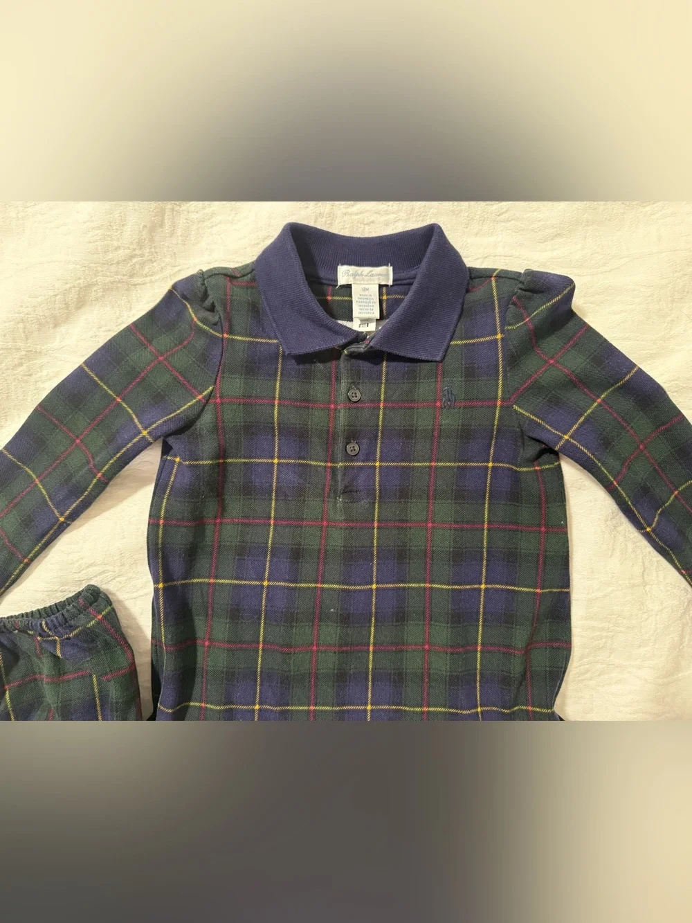 RALPH LAUREN - Plaid Stretch Mesh Polo Dress and Bloomer - Size 18m
